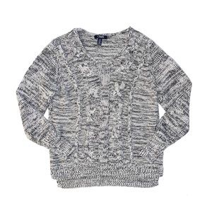 CHAPS Women's Black And White Long Sleeve Sweater V-Neck Medium